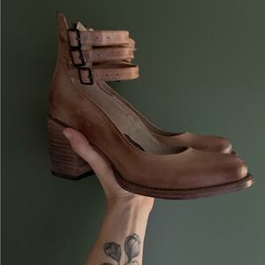 Freebird Randi Tan Leather Heels with Triple Strap